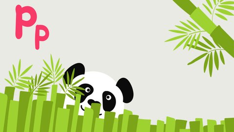 Panda in bamboo. Video. Animated English alphabet. Learn letters. Bright stylish cartoon for your vlog or website. Motion design.