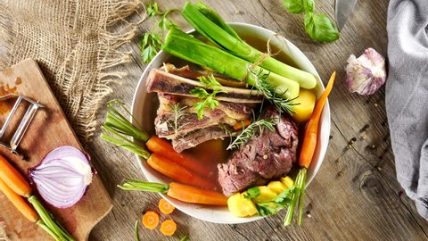 beef, broth and vegetable - french traditional pot au feu