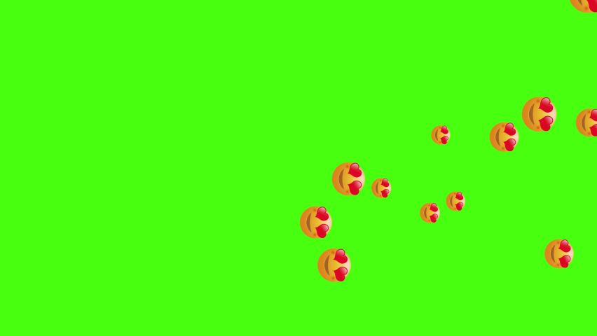Animation of bright yellow ball emoticons fly from left to right. Movement cartoon funny emoji icon with heart on face. Video for posts on social networks. Transparent background. Alpha channel, 4K. Royalty-Free Stock Footage #1063157689