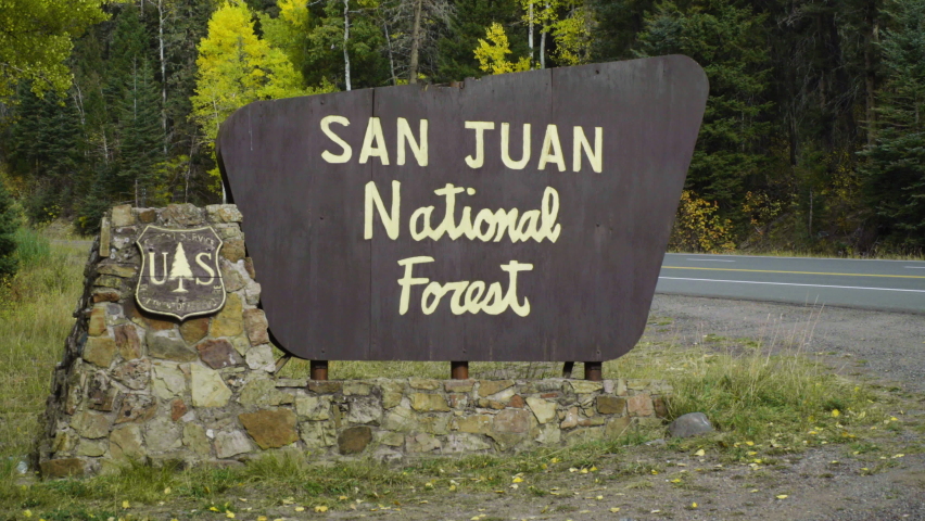 San Juan National Forest area sign. In Pagosa Springs, Colorado, U.S.