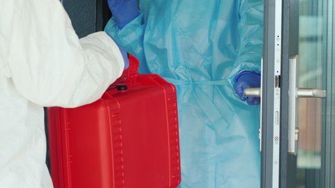 Red case with medicines delivered to hospital door