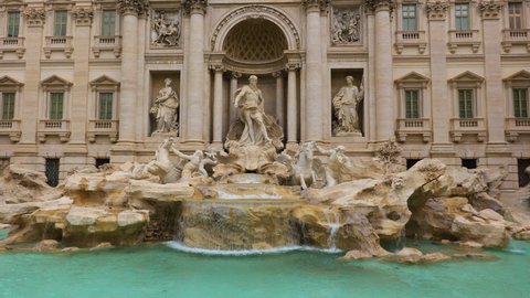 Trevi Fountain (Fontana di Trevi) in Rome, Italy, world famous Baroque style city landmark from 1762, designed by Nicola Salvi.