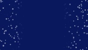 Abstract winter snowfall background frame with falling snowflakes on dark blue backdrop and copy space in center part. Simple wintry concept 3D animation rendered in 4K