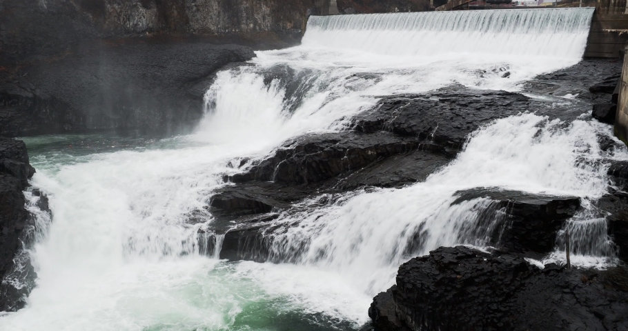 Spokane falls in winter with high water flow