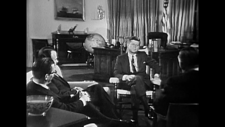CIRCA 1962 - JFK is interviewed in the Oval Office about his handling of the Cuban Missile Crisis.