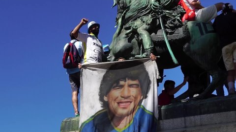 Buenos Aires, Argentina - 26 November, 2020:  People on the day of farewell to Diego Maradona near the Presidential Palace in Buenos Aires