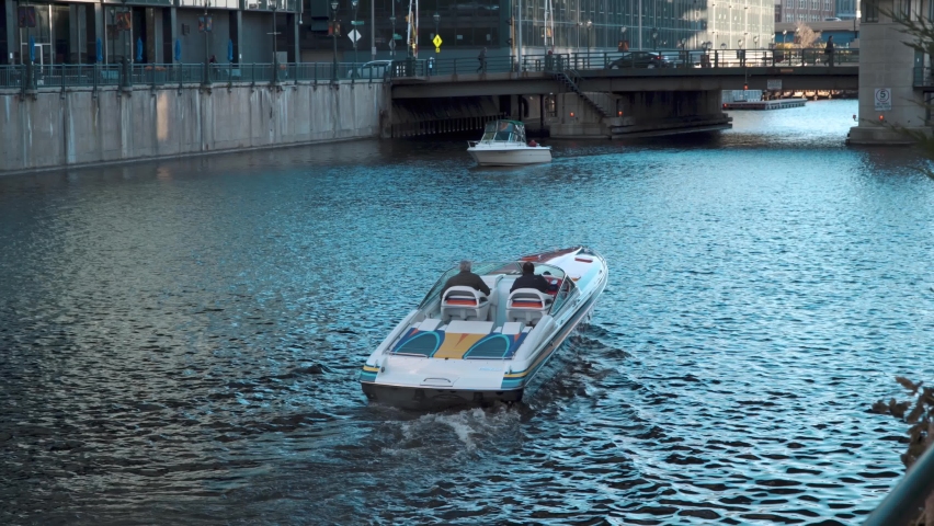 Boats on the river, downtown Milwaukee, WI