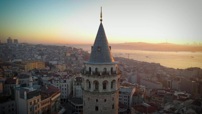 istanbul, Galata Tower Aerial view at beautiful sunrise