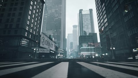 Empty streets during a pandemic. Manhattan during the COVID-19 Pandemic. Overcast in the big city. Empty streets during self-isolation. 3d visualization