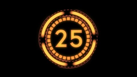 Thirty seconds to zero (30-0) futuristic digital countdown timer with rotating circles, no background     