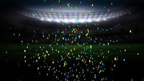 Animation of multi coloured confetti falling over empty sports stadium. victory competition celebration festivity concept digitally generated image. - Powered by Shutterstock - Get 15% off with code: PIKWIZARD15