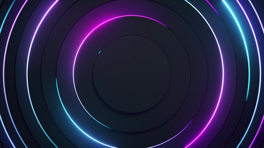 Radial abstract neon background. Laser neon lines move in a circle along a circular dark geometry. Conceptual technology background. Blue purple light spectrum. Seamless loop 3d animation Royalty-Free Stock Footage #1063233991