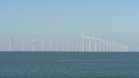 Offshore wind farm Windpark Noordoostpolder near Urk, Flevoland, The Netherlands.