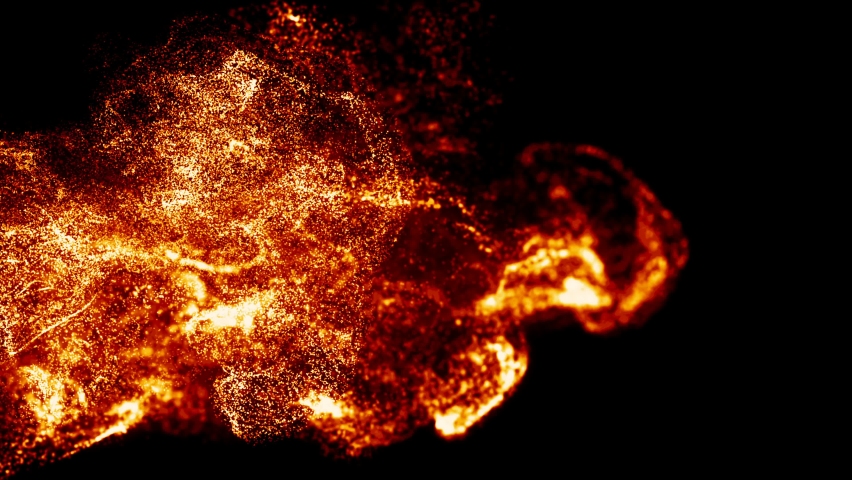 Hot Sparks and Partilcles in Super Slow Motion. Burning hot bonfire sparks isolated on black background. Burning hot bonfire Fire Flames. Flying Embers from fire. Fire Explosion 4K 