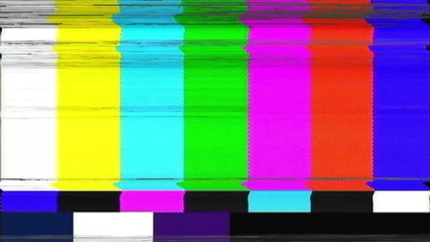 bad tv signal flickering effect on test screen, colourbars glitches