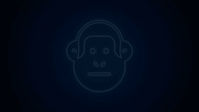 Glowing neon line Monkey icon isolated on black background. Animal symbol. 4K Video motion graphic animation