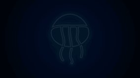 Glowing neon line Jellyfish icon isolated on black background. 4K Video motion graphic animation