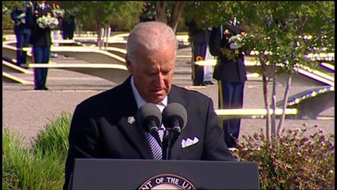 CIRCA 2011 U.S. Vice President Joe Biden speaks to politician, military and families Pentagon 9-11 Observance, Arlington, VA.