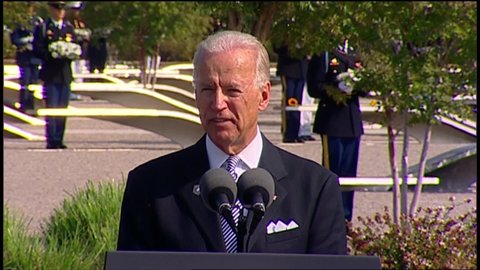 CIRCA 2011 U.S. Vice President Joe Biden speaks to politician, military and families Pentagon 9-11 Observance, Arlington, VA.