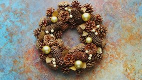 Spectacular Christmas, hand made rustic wreath. Made with pine cones, balls and leafs - Powered by Shutterstock - Get 15% off with code: PIKWIZARD15
