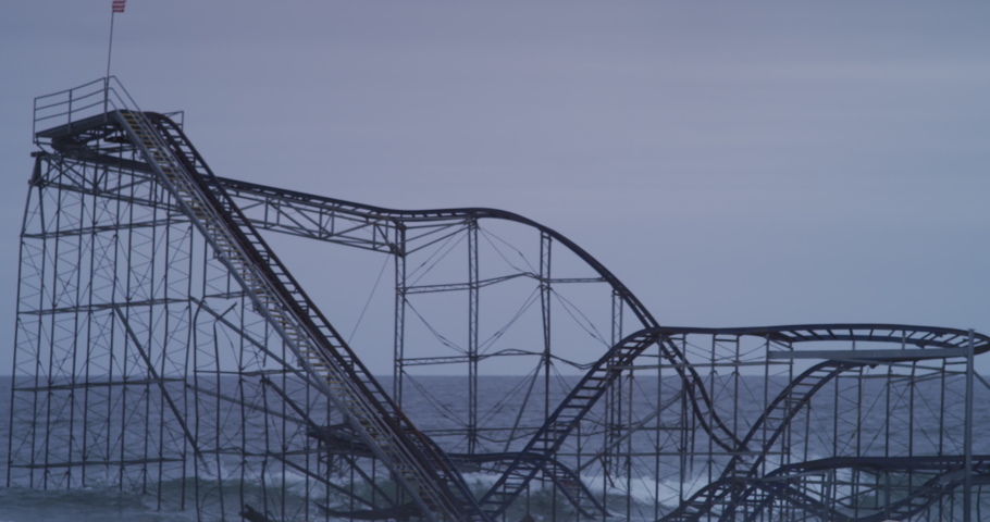 New Jersey Atlantic City Boardwalk Roller Coaster Abandoned Waves Crashing