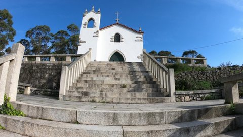 DOLLY SHOT SLOW MOTION - The Chapel of Saint Lawrence lies on the hill of Sao Lourenco at Vila Cha parish in Esposende, Portugal. 