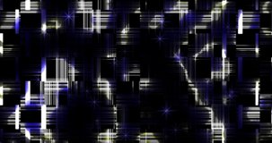 Glowing white striped squares on a dark background with twinkling stars move in two layers. Left to right and bottom to top.
