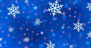4K looping light blue footage in Merry Christmas style. Colorful fashion clip with gradient stars, snowflakes. Clip for holyday commercials. 4096 x 2160, 30 fps.