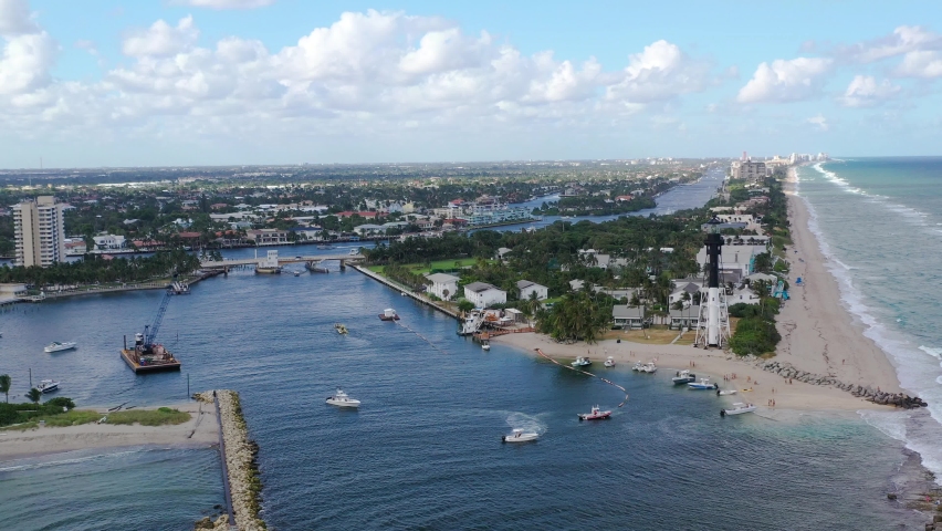Hillsboro Inlet Lighthouse in Hillsboro Beach, Florida. Aerial view