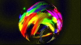 A transparent sphere, along which glowing multi-colored strokes move, rotates on a dark background - Powered by Shutterstock - Get 15% off with code: PIKWIZARD15