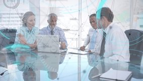 Animation of 5G digital interface with network of connections and icons over business people using laptop computer at meeting. Global connection network technology concept digitally generated image. - Powered by Shutterstock - Get 15% off with code: PIKWIZARD15