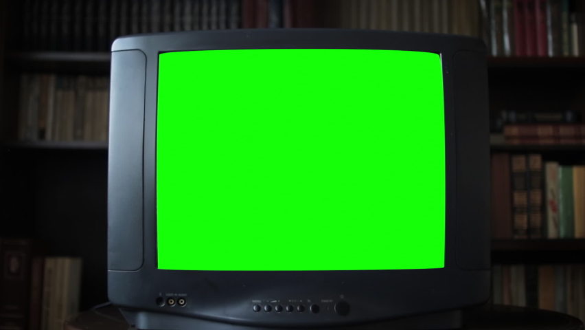 Vintage Analog Television with Green Screen in room Royalty-Free Stock Footage #1063302079