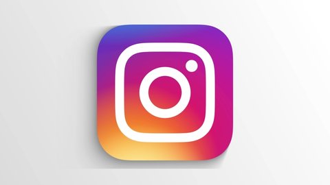 Instagram logo picture on a white background, the appearance of a running stripe icon. Creative video for product presentation: Chita. Russia. 02.12.2020