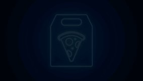 Glowing neon line Online ordering and fast pizza delivery icon isolated on black background. 4K Video motion graphic animation