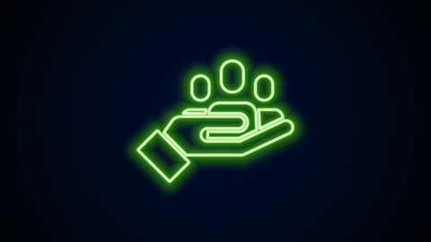 Glowing neon line Hand for search a people icon isolated on black background. Recruitment or selection concept. Search for employees and job. 4K Video motion graphic animation