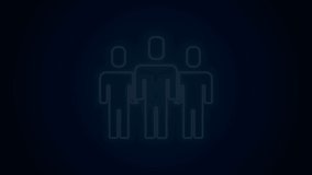 Glowing neon line Users group icon isolated on black background. Group of people icon. Business avatar symbol - users profile icon. 4K Video motion graphic animation