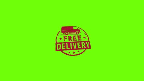 Free delivery stamp and hand stamping impact isolated animation. Gratis shipping, service and package transport 3D rendered concept.  