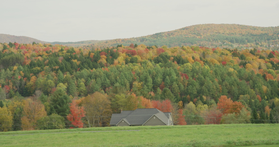 Vermont Montpelier Landscape in Fall Autumn Panning Shot