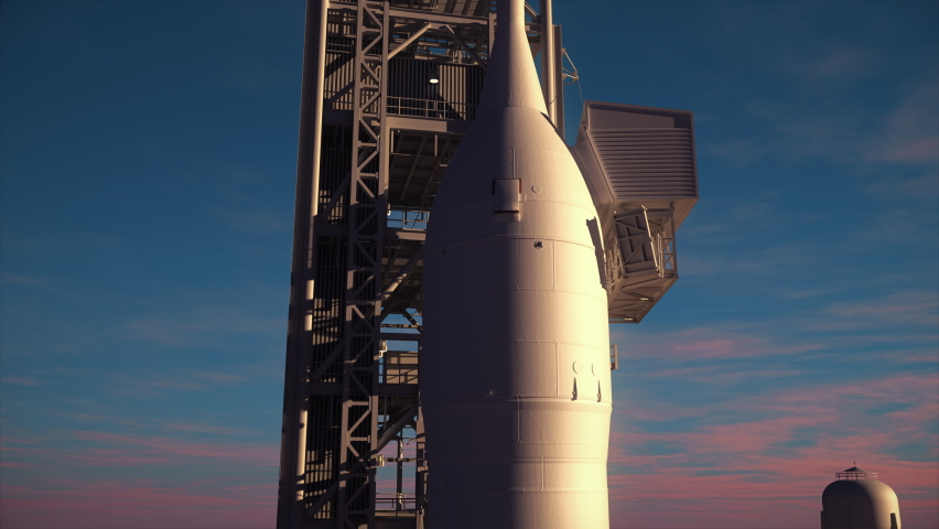 Preparing to launch a space launch system. 3D animation. 4K. Ultra high definition. 3840x2160.