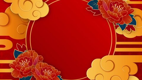 Chinese New Year,  Happy new year, Traditional lunar year background with clouds and flowers. Seamless 4K loop video animation with copy space