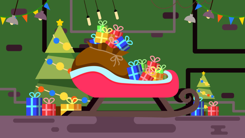 Animation. The Garage Of Santa Claus. Sleigh, gifts . You can replace the background with a single color. | Shutterstock HD Video #1063337371