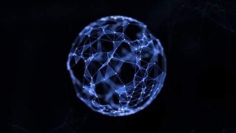Abstract technology sphere background from animated lines and dots. HUD, FUI element. Looping seamless space geometrical backdrop