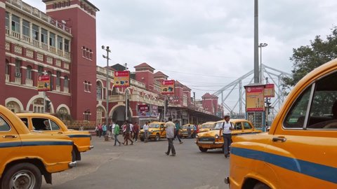 Kolkata, India - Circa November 2019. Road traffic at the streets of Kolkata near the Howrah railway station.
