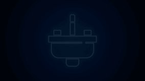 Glowing neon line Washbasin with water tap icon isolated on black background. 4K Video motion graphic animation