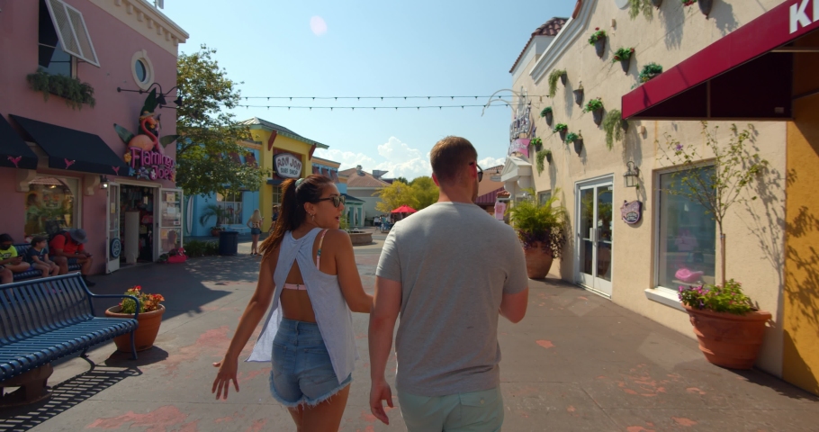 Myrtle Beach, South Carolina, United States - August 17, 2020: Couple at Broadway at the Beach, Myrtle Beach