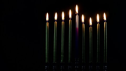 Jewish lights holiday of chanukah a burning menorah symbol of Judaism traditional jewish holiday