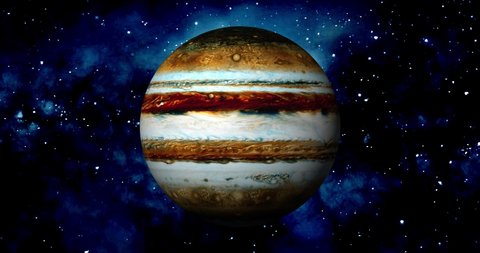 planet Jupiter spinning its own axis  .front view of Jupiter planet from space. full 3d view of Jupiter 4k resolution.