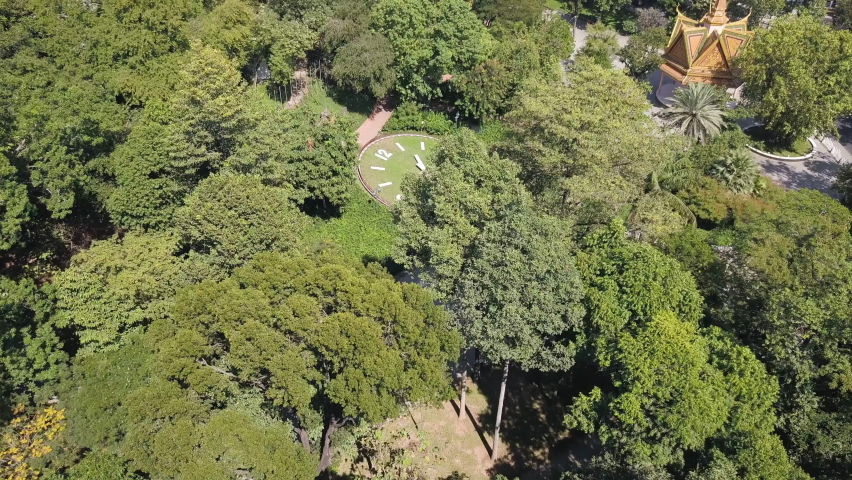 4K DRONE THE GIANT CLOCK OF PHNOM PENH AT WAT PHNOM TEMPLE, CAMBODIA