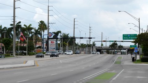 Fort Lauderdale , Florida , United States - 04 06 2020: Traffic during Corona Crisis Lockdown in Fort Lauderdale.