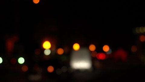Blurred moving cars, bokeh traffic city street lights at night, abstract lights